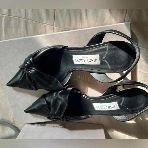 Jimmy Choo Hedera 70mm Slingback Pumps Black 9 size 40 top knot leather detail